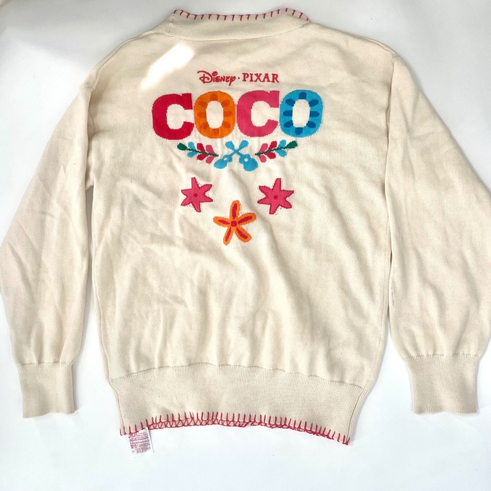 Disney Coco Cardigan Kids 11/12 Cream Pixar Dia de los Muertos Sugar Skull Knit